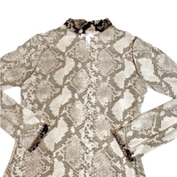 Leith Bodycon Tan & Dark Brown Long Sleeve Snake Print Dress - Size Small - Picture 6 of 9